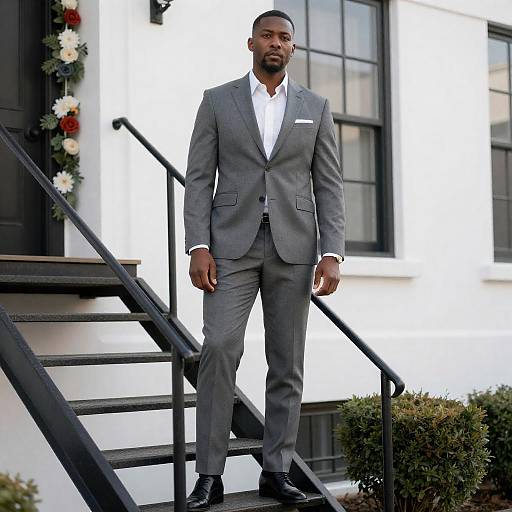 Tall Dark-Skinned Man on Staircase