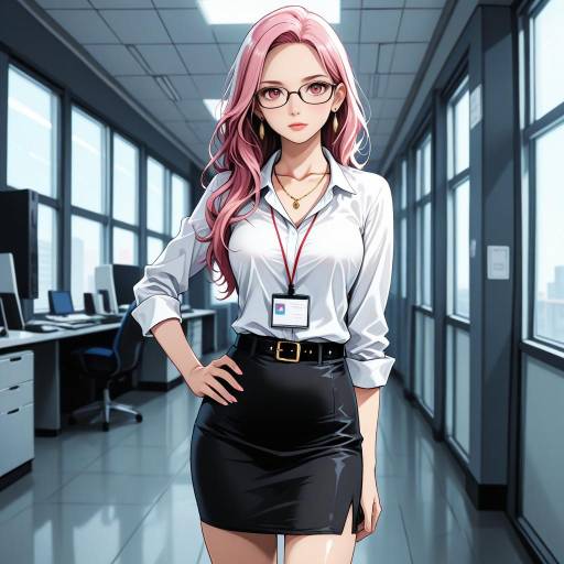 Elegant Office Lady with Pink Hair