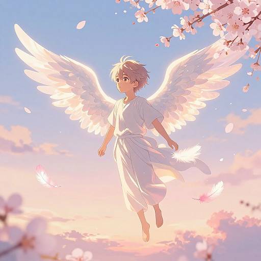 Anime Boy Angel with Glowing Wings