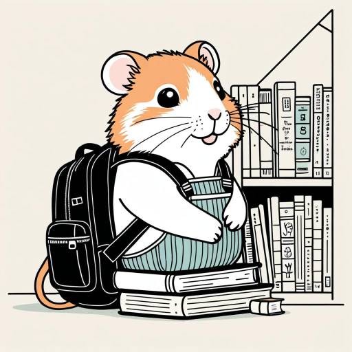 Cheerful Hamster with Backpack in Library Nook