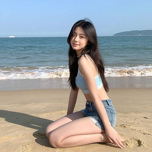 Young Woman Relaxing on Sandy Beach