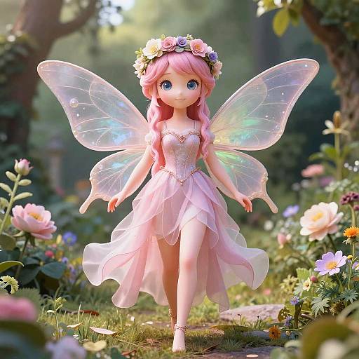 Graceful Pink Fairy in Enchanted Garden