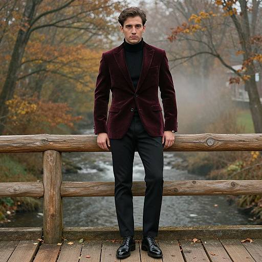 Autumn Elegance on Rustic Bridge