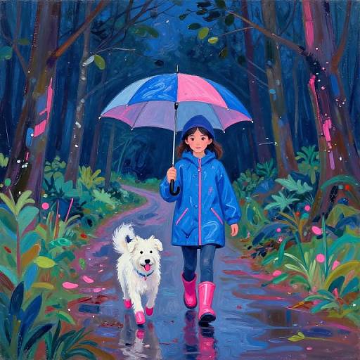 Impressionistic Nighttime Forest Walk