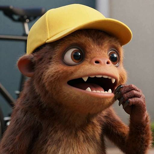 Realistic Creature with Yellow Cap and Bike