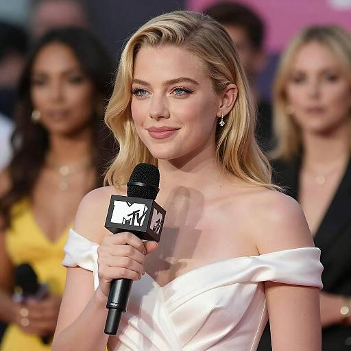 Blonde Woman with MTV Microphone