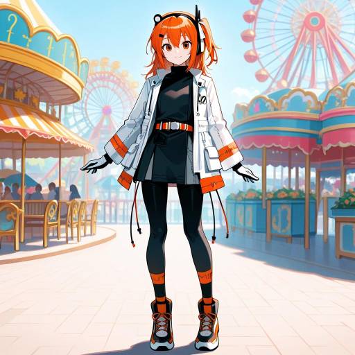 Excited Girl with Orange Twintails at Amusement Park