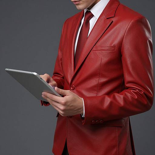 Man in Red Leather with Tablet