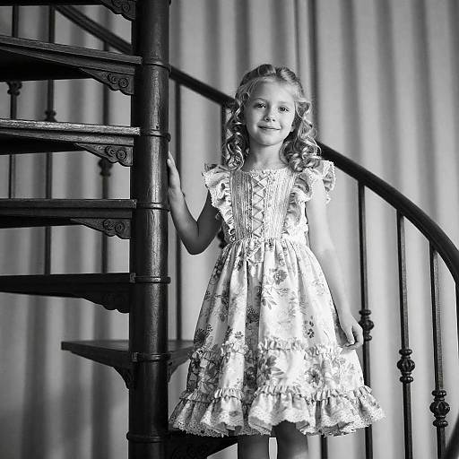 Whimsical Young Girl on Spiral Staircase