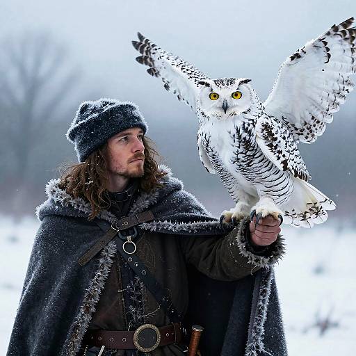 Outlaw with Snowy Owl in Winter