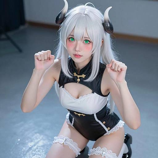 Anime-Inspired Young Woman with Horns