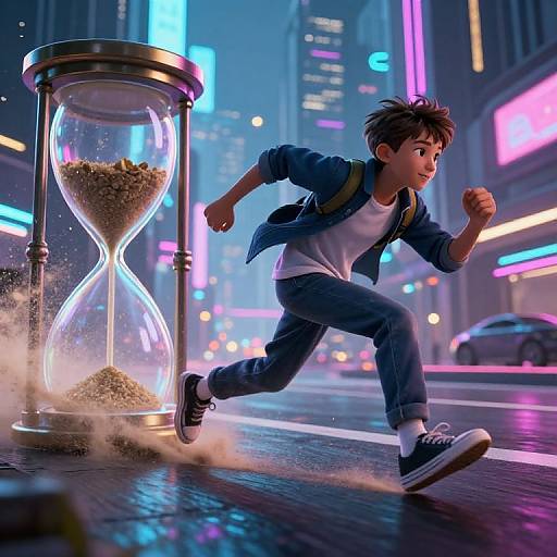 Cyberpunk Teen Racing Through Neon City