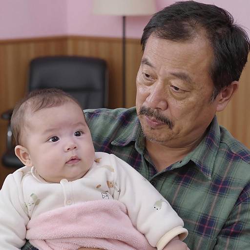 Middle-aged Man Holding Baby Indoors