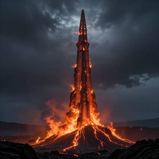 Mystical Spire in Volcanic Storm