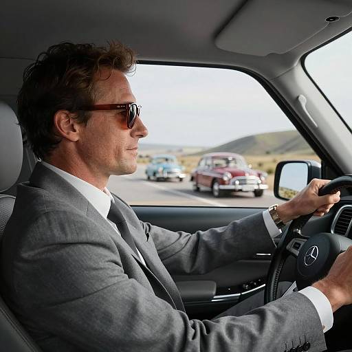 Stylish Man Driving Vintage Cars
