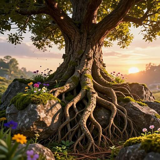 Ancient Tree Renewal at Sunset