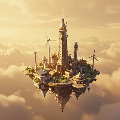 Floating City Amid Golden Skies