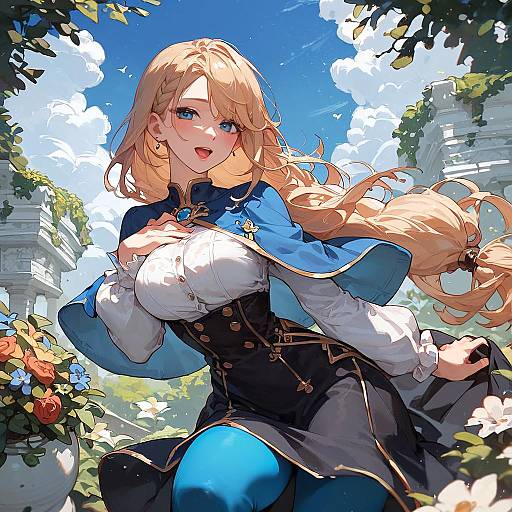 Happy Anime Girl in a Garden