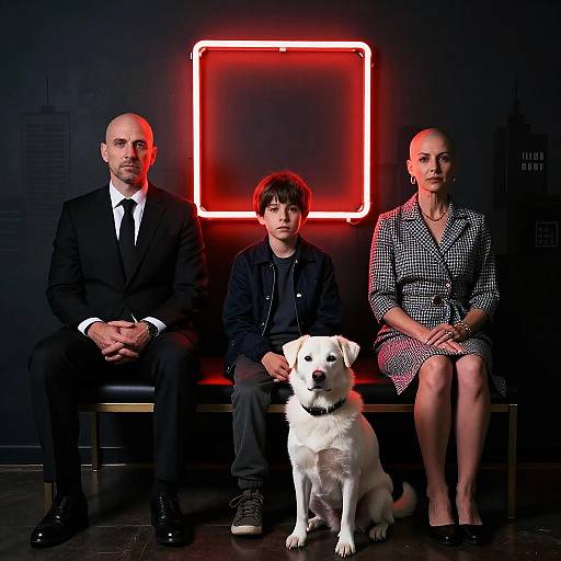 Moody Family Portrait with Neon Square