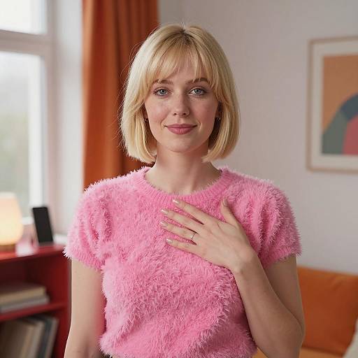 Cheerful Blonde in Bright Pink Fuzz