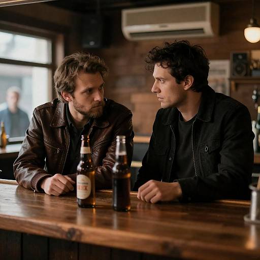 Serious Conversation at a Bar Counter