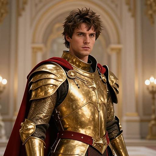 Heroic Man in Ornate Gold Armor