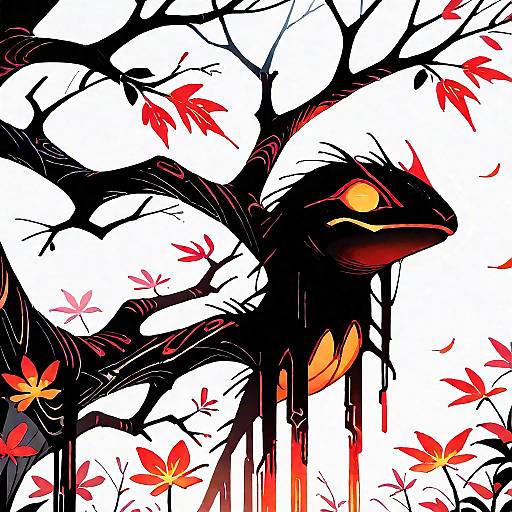 Vibrant Neon Tree Silhouette with Pokémon