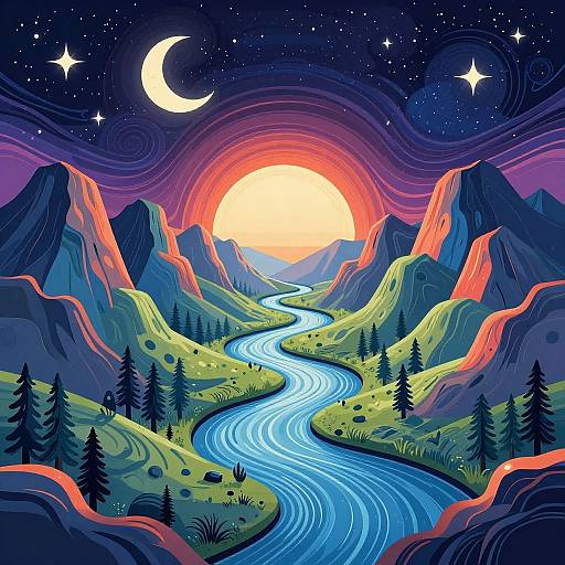Surreal Cosmic Landscape Vector Art