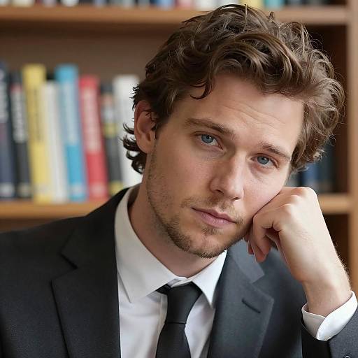 Sophisticated Man Pondering in a Library