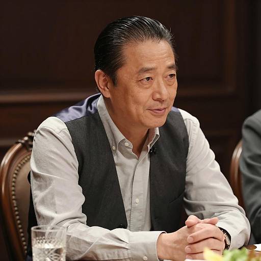 Middle-aged man in vest seated at table