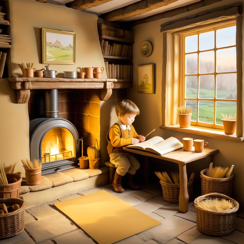 Cozy Reading Scene in Beatrix Potter Style