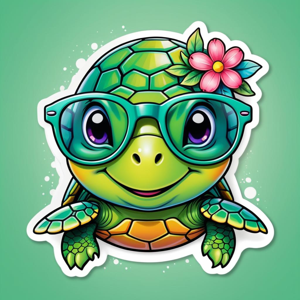 Vibrant Kawaii Turtle Sticker Design