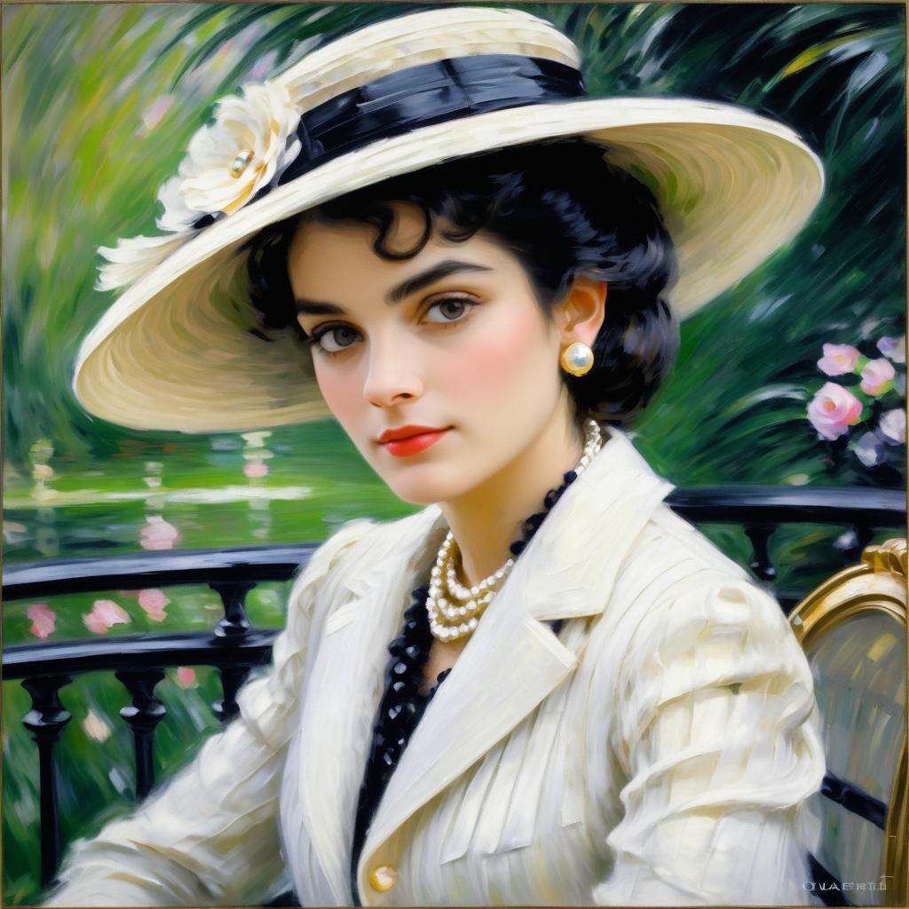 Chic Portrait of Coco Chanel in Monet Style