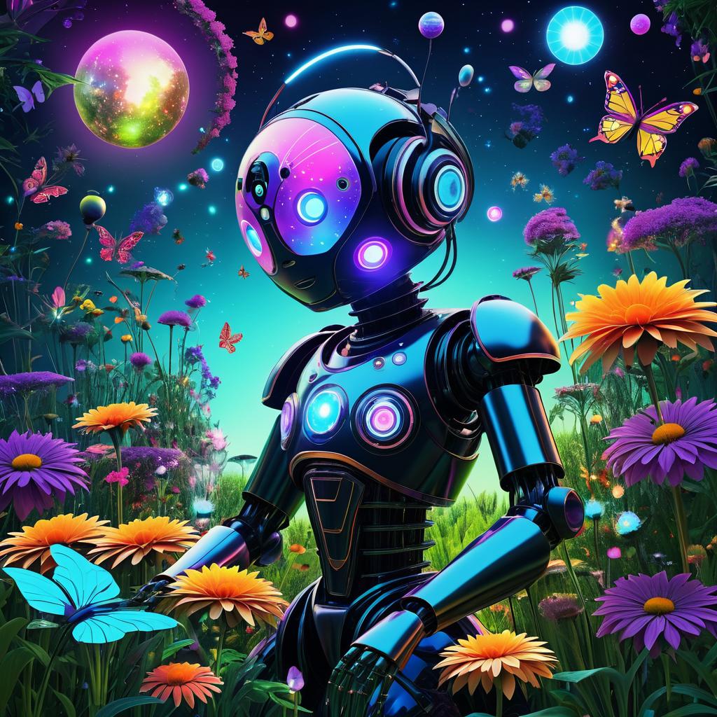 Surreal Robot Garden Tending Scene