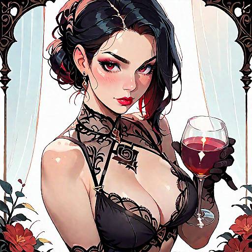 Sultry Girl in Black Lace Lingerie