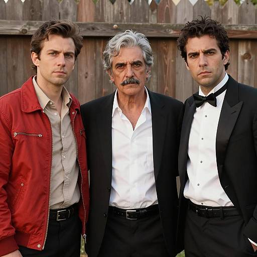 Three Men by a Wooden Fence