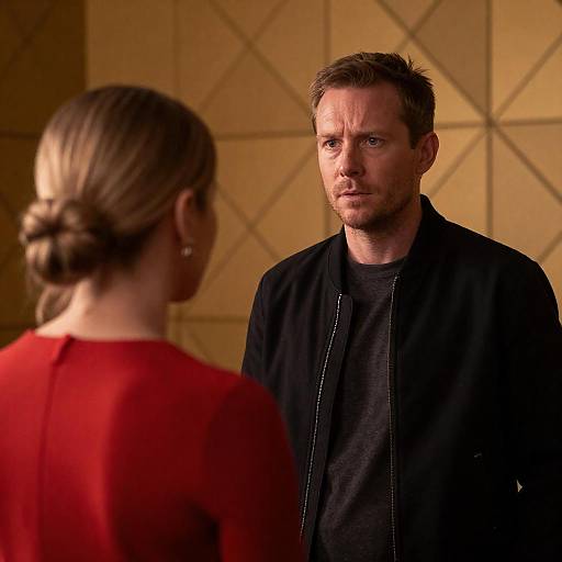 Serious Conversation in Dimly Lit Room