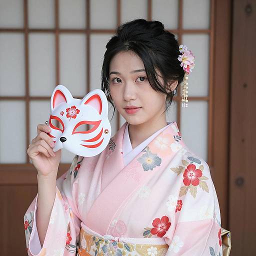 Elegant Asian Woman in Floral Kimono