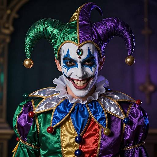 Photorealistic Male Jester with Psychotic Makeup
