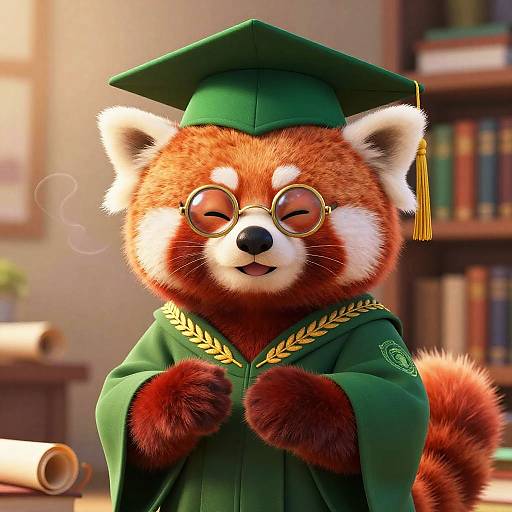 Animated Red Panda in Graduation Attire