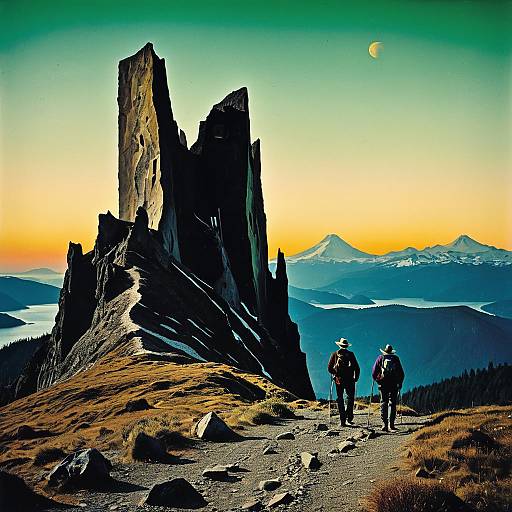 Surreal Pacific Northwest Hikers at Sunset