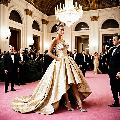 Woman in Gold Ball Gown at Formal Event