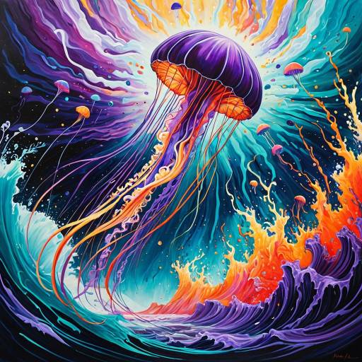 Vibrant Jellyfish Explosion Painting