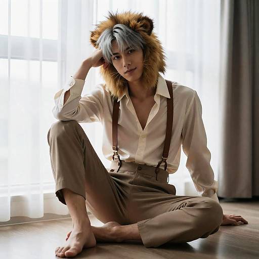 Confident Lion Furry in Silk Shirt