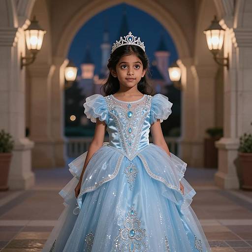 Whimsical Princess in Moonlit Courtyard