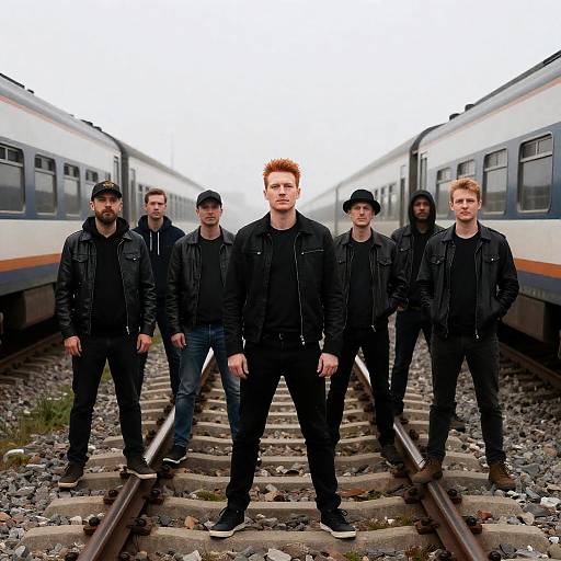 Group of Men Standing on Railway Tracks