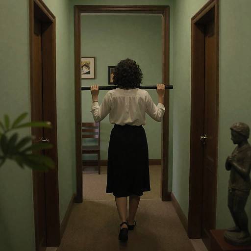 Mysterious Woman in Dimly Lit Hallway