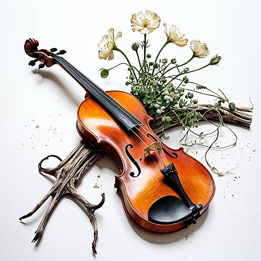 Rustic Violin with Flowering Roots