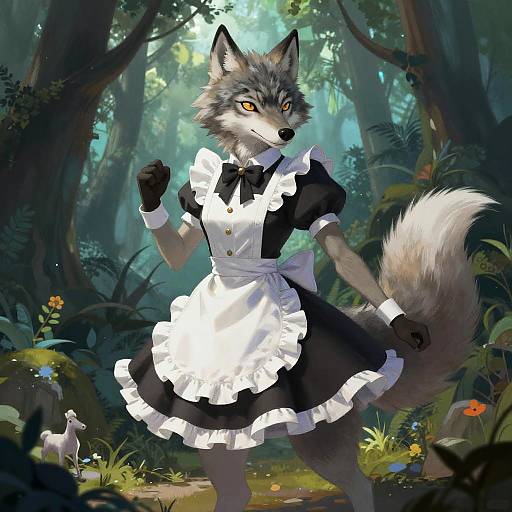 Elegant Maid Wolf in Fantasy Forest