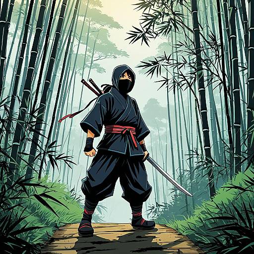 Young Ninja in Misty Bamboo Forest